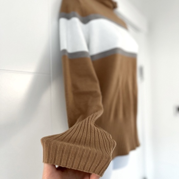 French  Connection/ White, grey & tan/ Mock turtleneck knit sweater/ Size US L - Picture 4 of 10